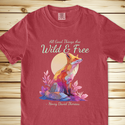 Wild And Free Thoreau Quote Relaxed Fit Tee - Crimson