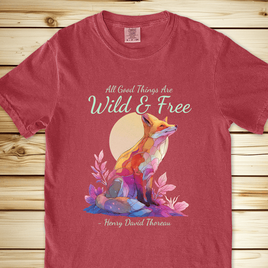 Wild And Free Thoreau Quote Relaxed Fit Tee - Crimson