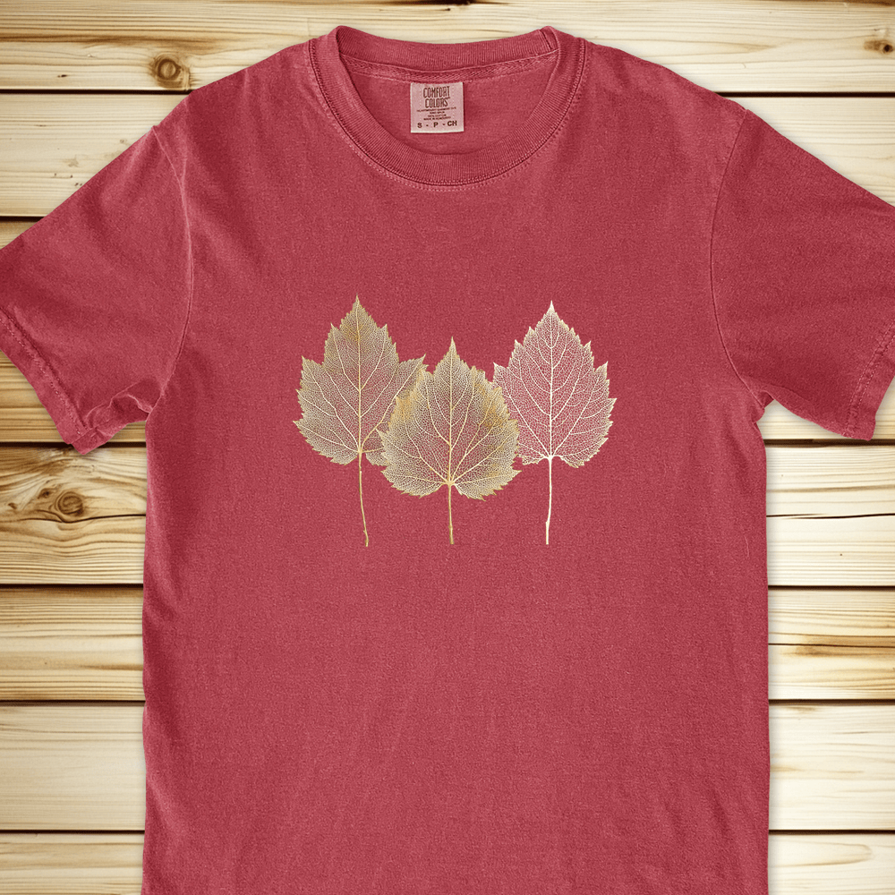 Gold Leaves Relaxed Fit Tee - Crimson