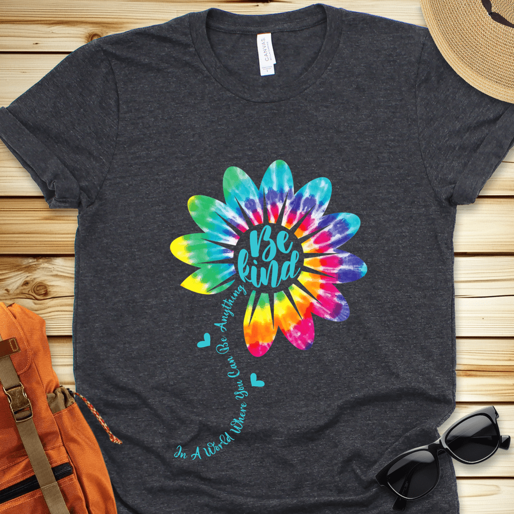 1941 Be Kind Tie Dyed Flower Tshirt - Dark Grey Heather