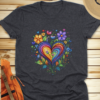 1974 Folk Art Heart Tshirt - Dark Grey Heather
