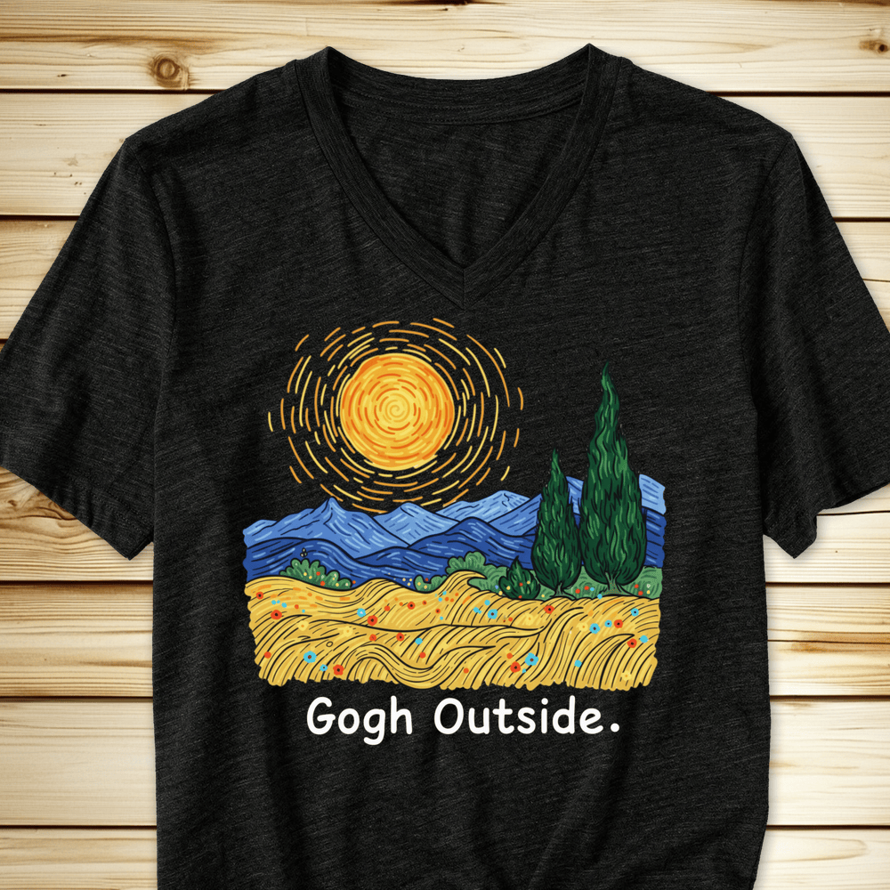 Gogh Outside Wheatfield Unisex V-Neck Tshirt - Dark Grey Heather