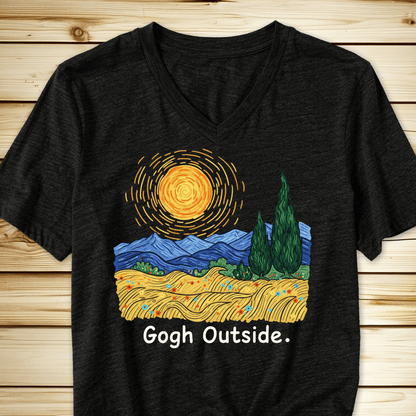 Gogh Outside Wheatfield Unisex V-Neck Tshirt - Dark Grey Heather