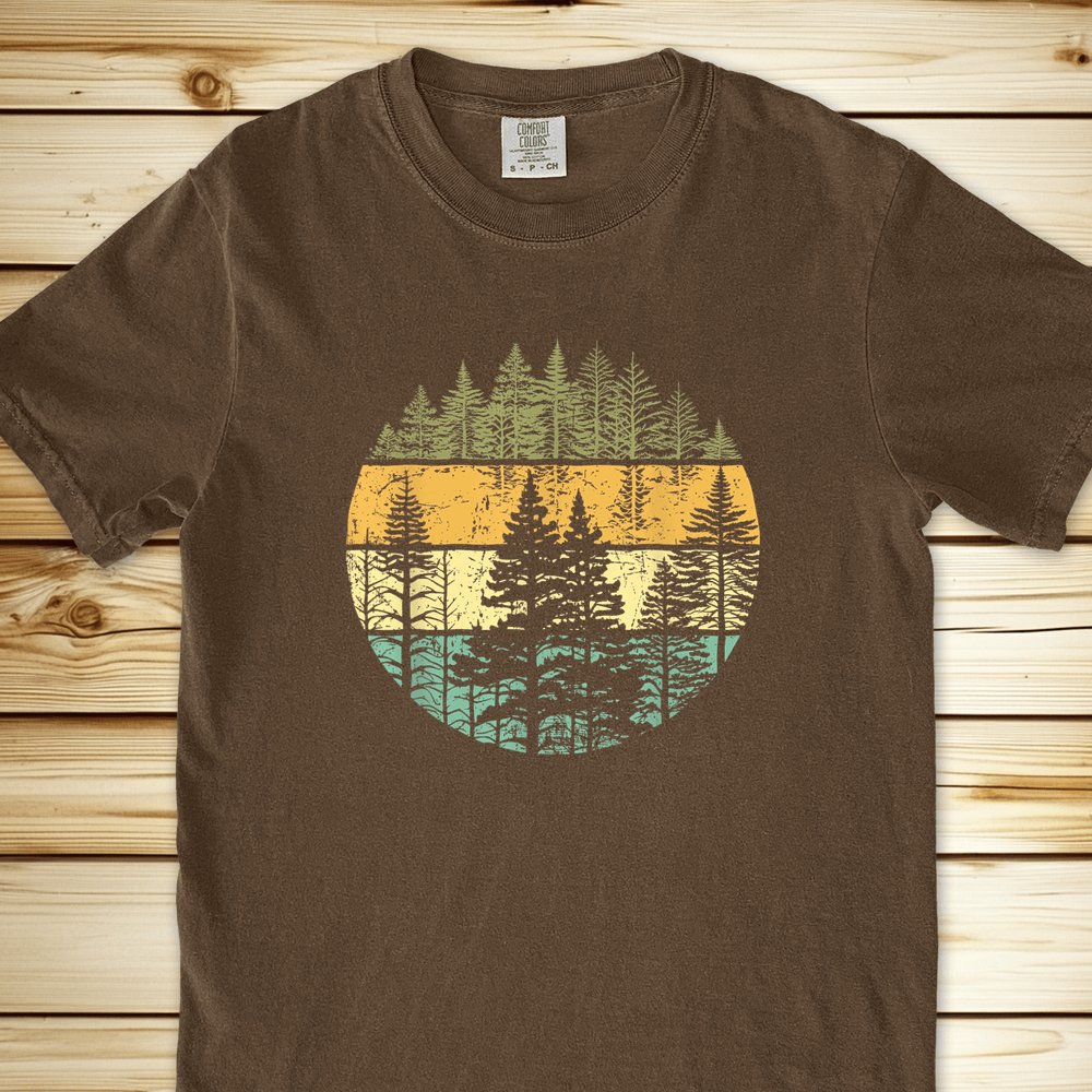 2271 Distressed Woodsy Trees Relaxed Fit Tee - Espresso