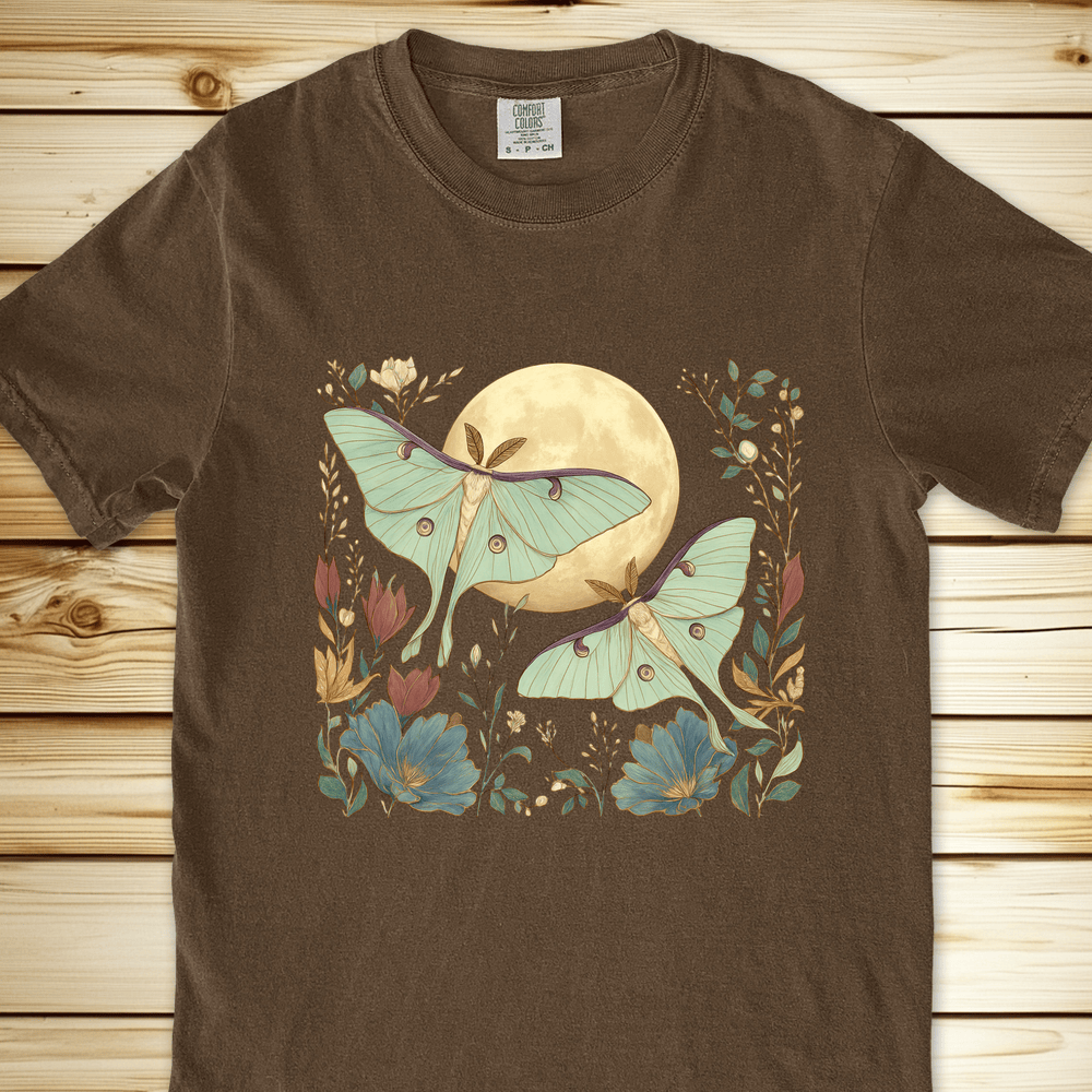 2291 Mystical Green Moths Relaxed Fit Tee - Espresso