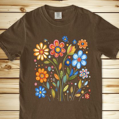 1687 Painted Flowers Relaxed Fit Tee - Espresso