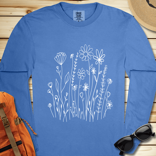 1648 White Wildflowers Long Sleeve Tshirt - Flo Blue