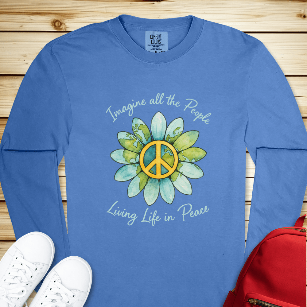 2058 Imagine All The People Long Sleeve Tshirt - Flo Blue