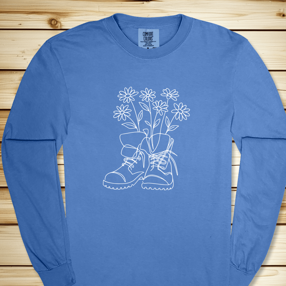 Wildflower Hiking Boots Long Sleeve Tshirt - Flo Blue
