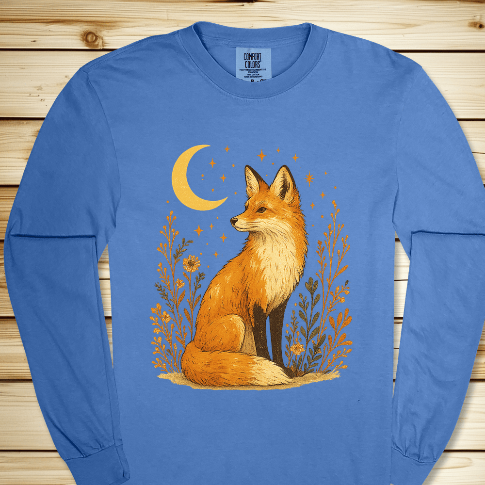 Fox In The Moonlight Long Sleeve Tshirt - Flo Blue