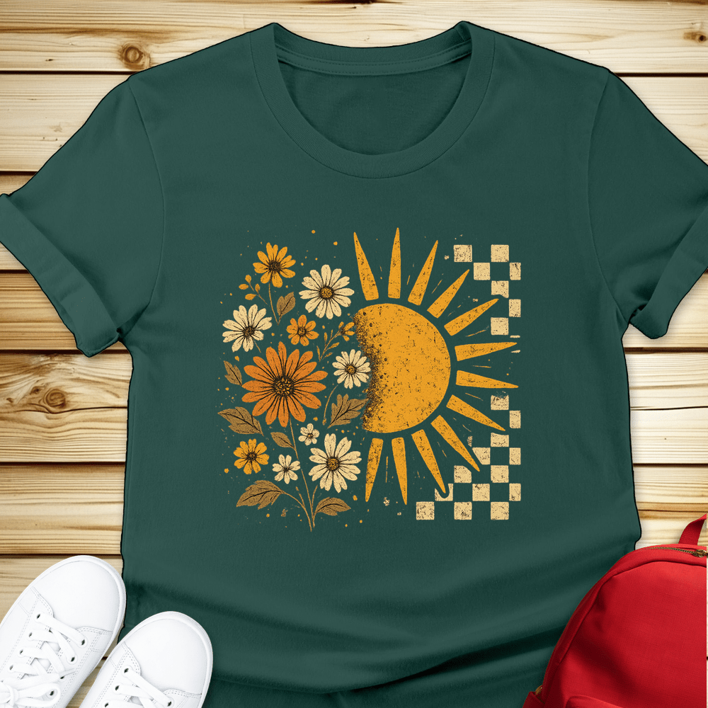 Checkerboard Floral Sun Tshirt - Forest