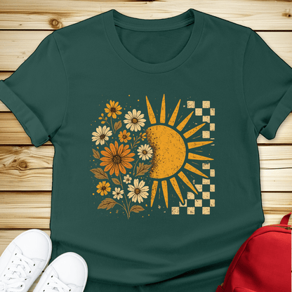 Checkerboard Floral Sun Tshirt - Forest