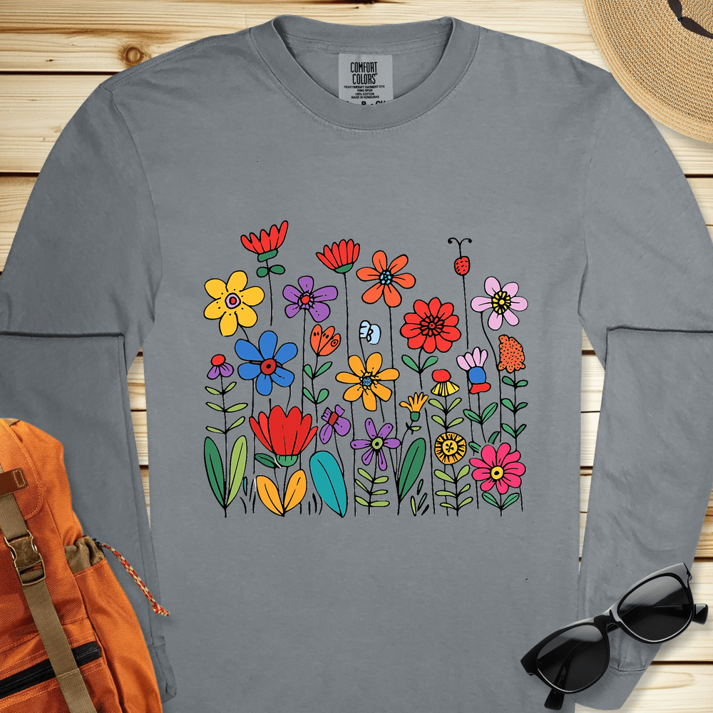 1526 Wildflowers Long Sleeve Tshirt - Granite