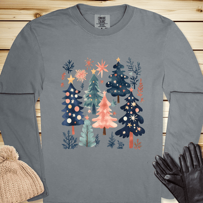 1686 Xmas Tree Long Sleeve Tshirt - Granite