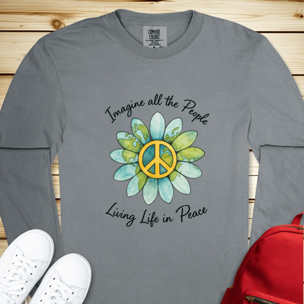 2058 Imagine All The People Long Sleeve Tshirt - Granite