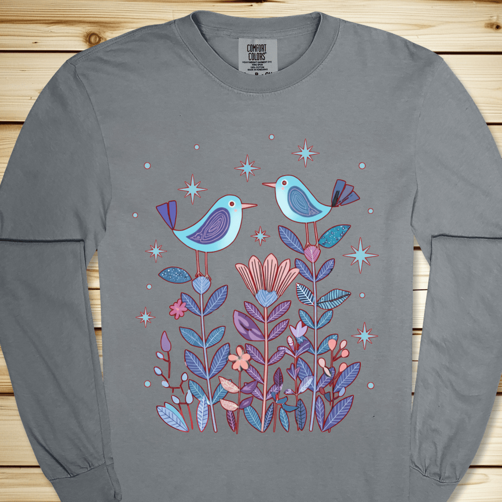 2277 Birds In Twilight Long Sleeve Tshirt - Granite