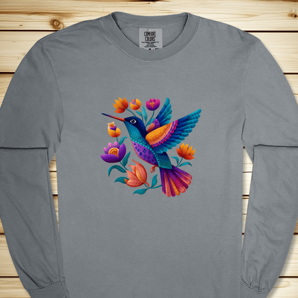Colorful Humingbird Long Sleeve Tshirt - Granite