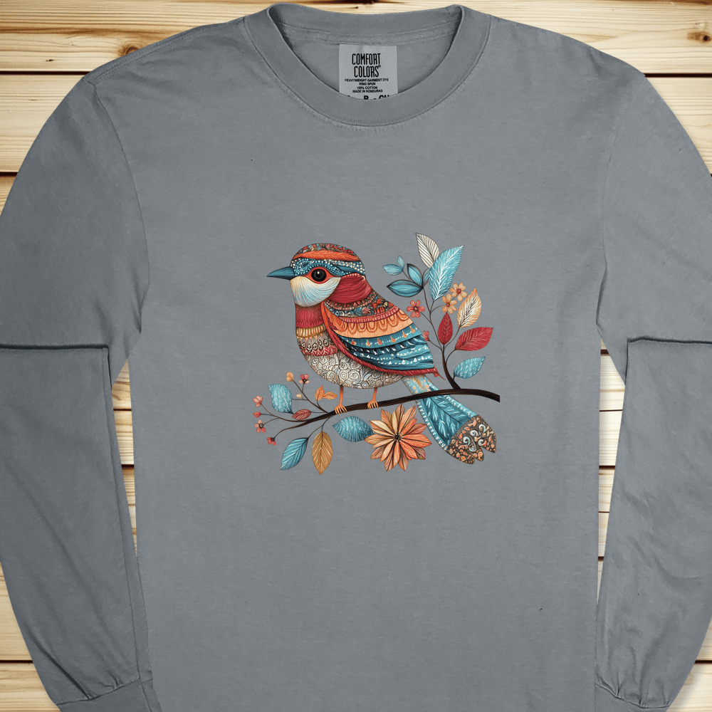 Fancy Pants Bird Long Sleeve Tshirt - Granite