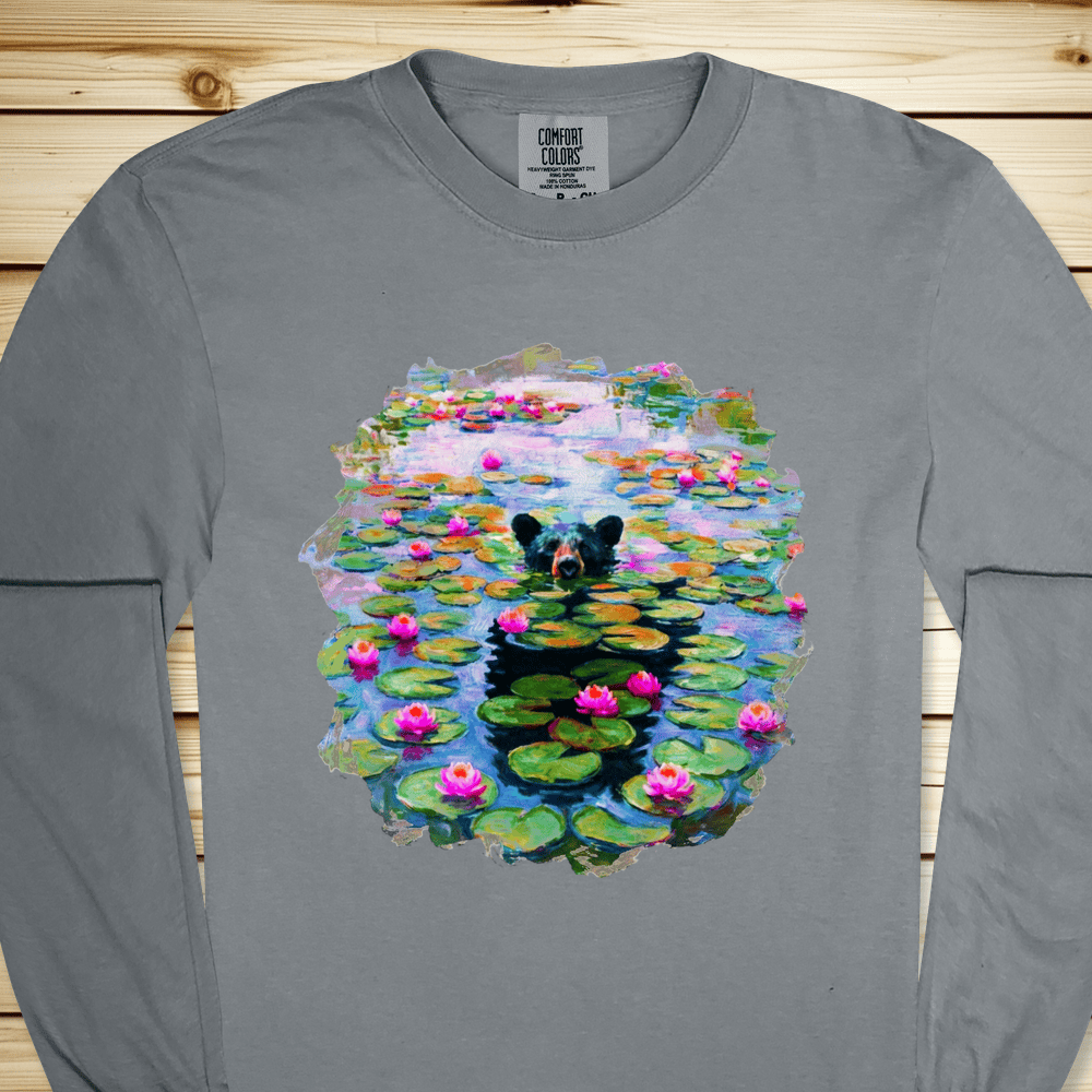 Bear And Water Lillies Long Sleeve Tshirt - Granite