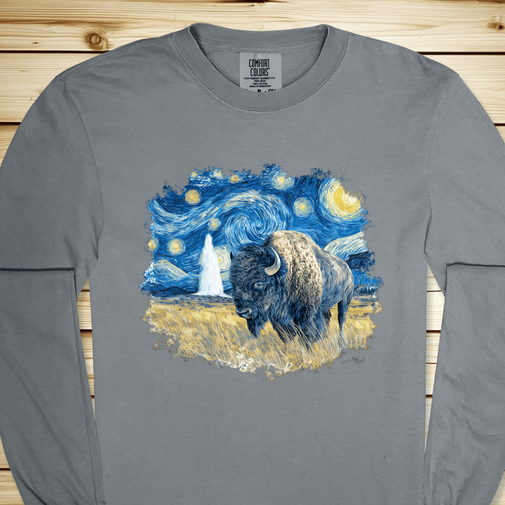 2294 Van Gogh Starry Night Long Sleeve Tshirt - Granite