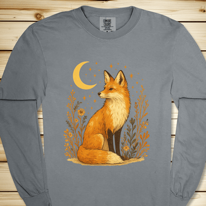 Fox In The Moonlight Long Sleeve Tshirt - Granite