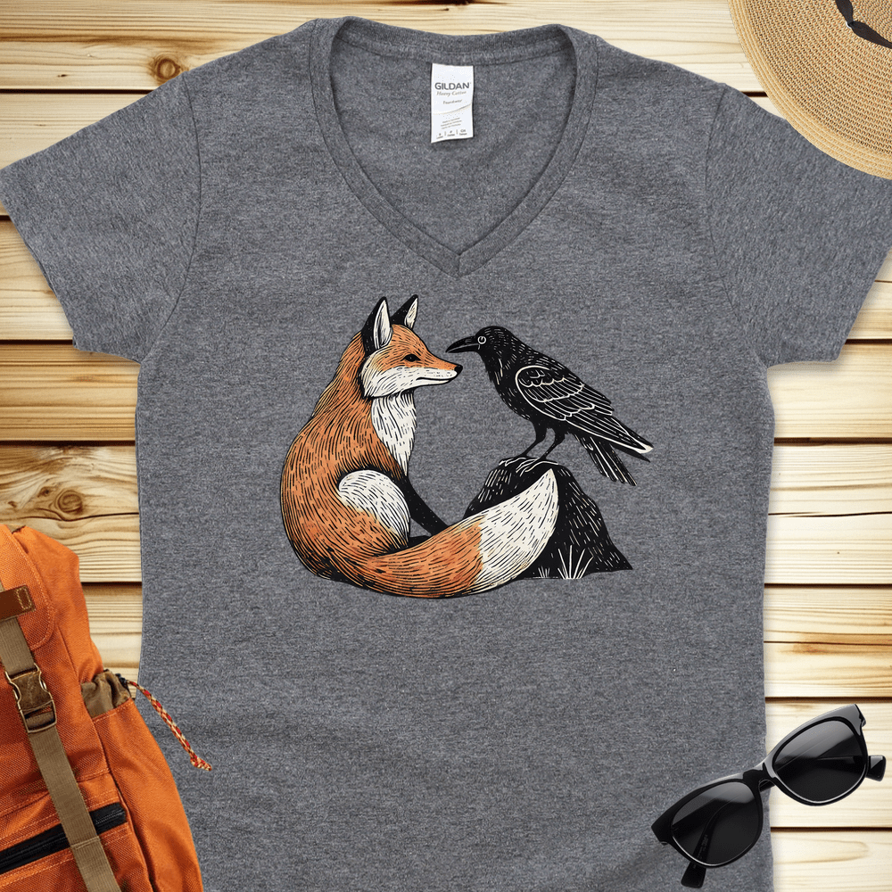 1791 Fox And Crow V-Neck Tshirt - Graphite Heather