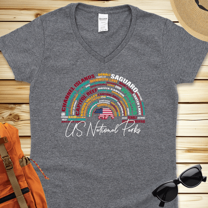 1512 National Parks Word Art V-Neck Tshirt - Graphite Heather