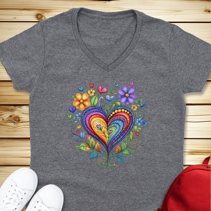 1974 Folk Art Heart V-Neck - Graphite Heather