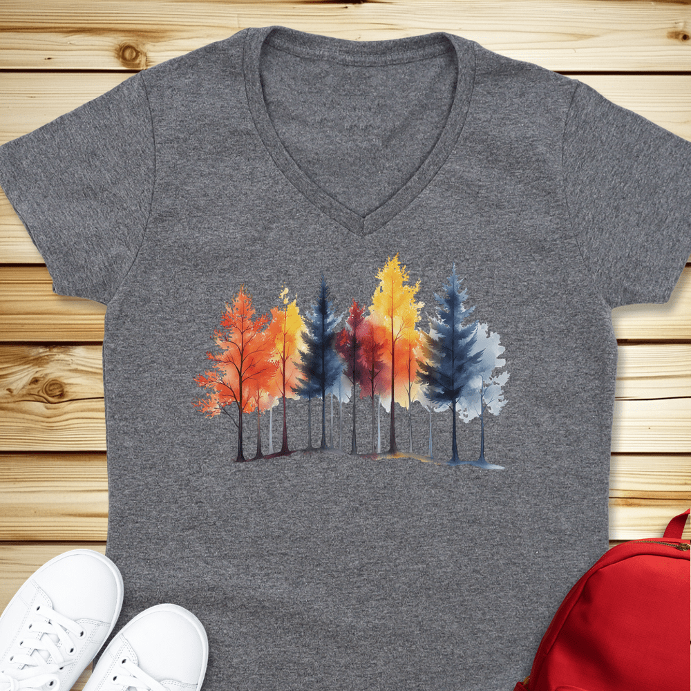 1683 Autumn Trees V-Neck - Graphite Heather