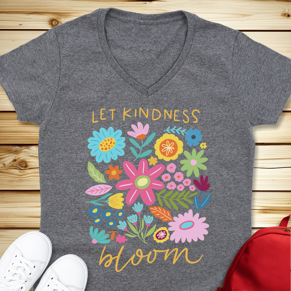 Let Kindness Bloom V-Neck - Graphite Heather