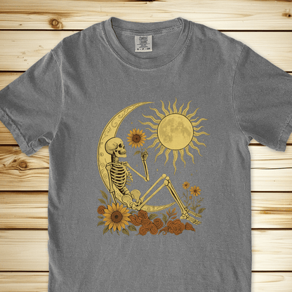 Skeleton Crescent Moon Relaxed Fit Tee - Grey