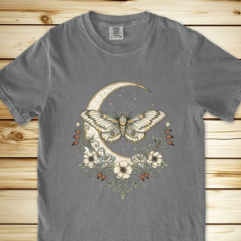 Green Moth Crescent Moon Relaxed Fit Tee - Grey