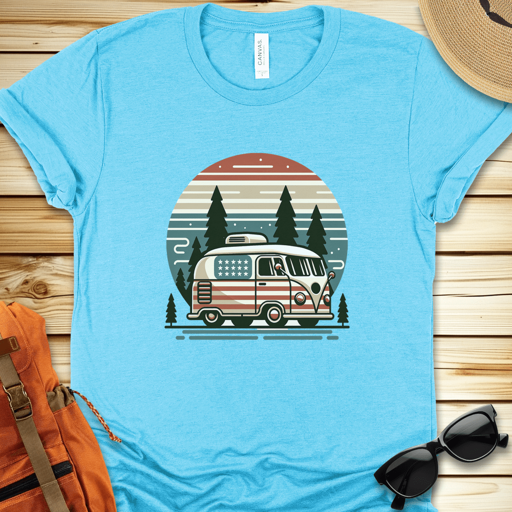 1259 Stars and Stripes Van Tshirt - Heather Aqua
