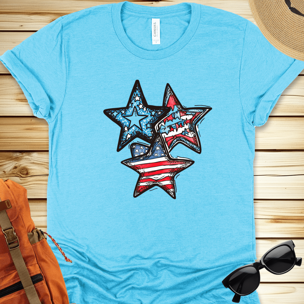 Patriotic Stars Tshirt - Heather Aqua