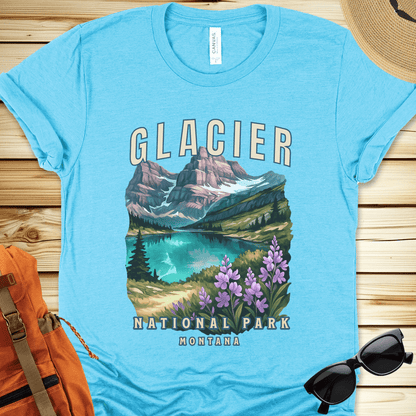 1448 Glacier National Park Tshirt - Heather Aqua