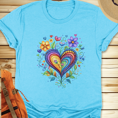 1974 Folk Art Heart Tshirt - Heather Aqua
