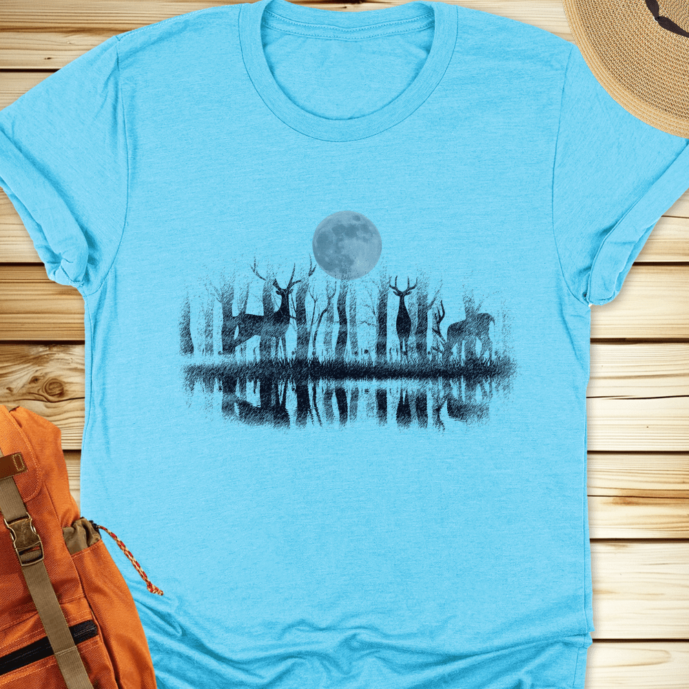 Deer At The Lake Tshirt - Heather Aqua