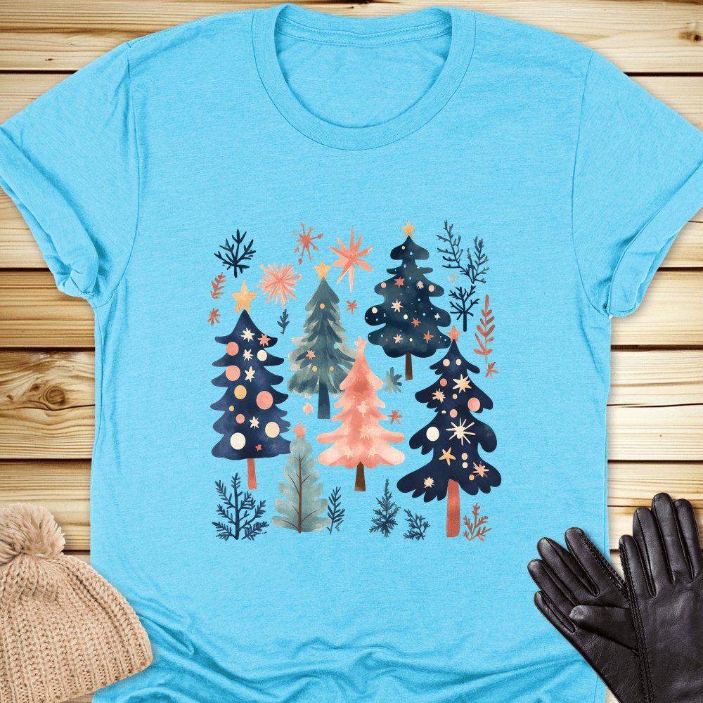 1686 Xmas Trees Tshirt - Heather Aqua