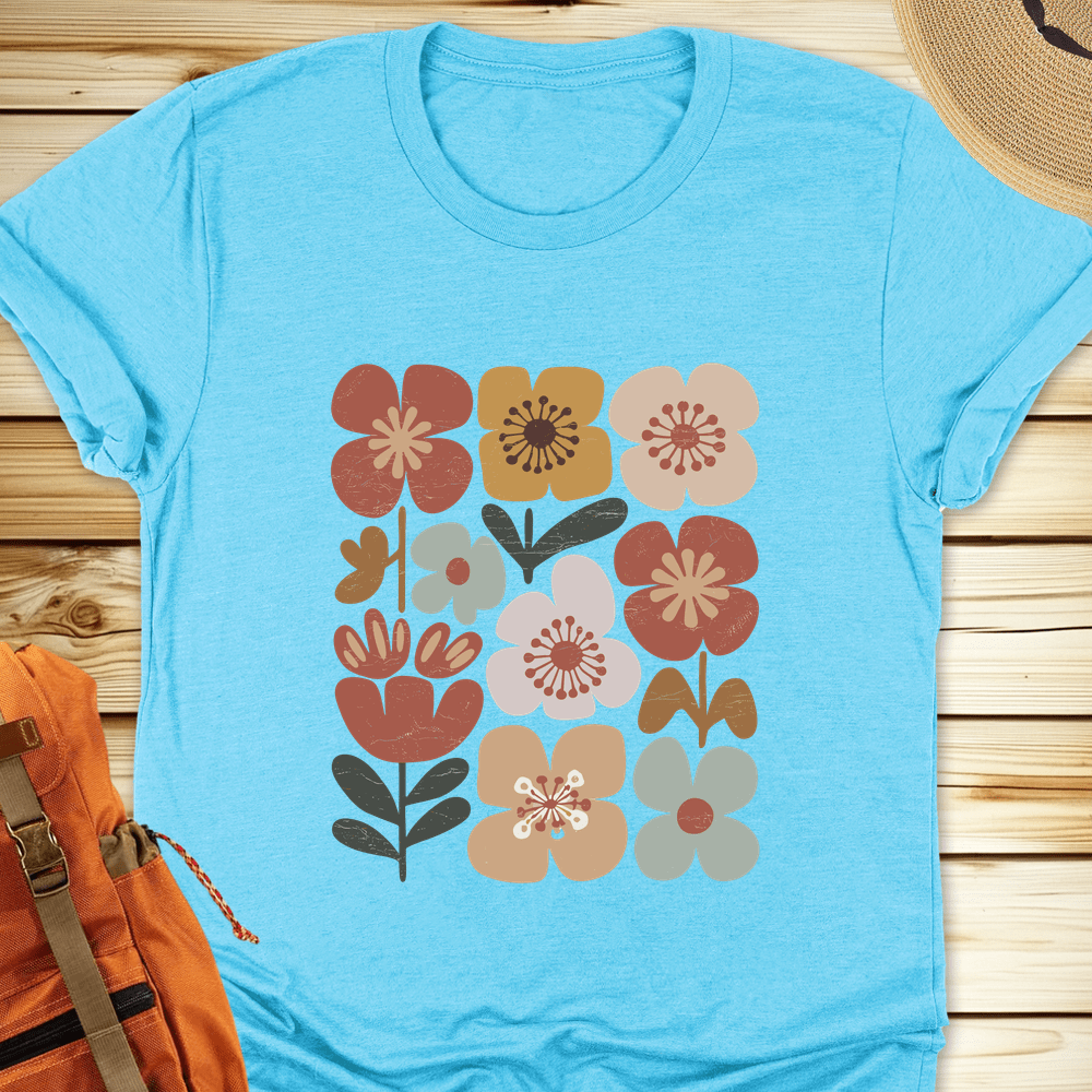 Boho Folk Bloom Tshirt - Heather Aqua