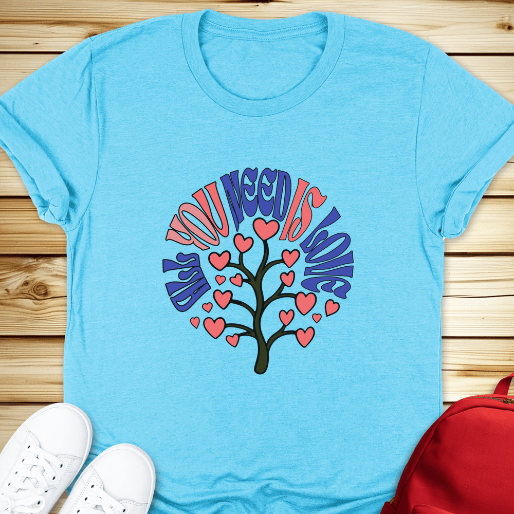 All You Need Is Love Word Tree Tshirt - Heather Aqua