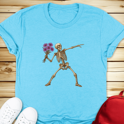 Skeleton Flower Thrower Tshirt - Heather Aqua