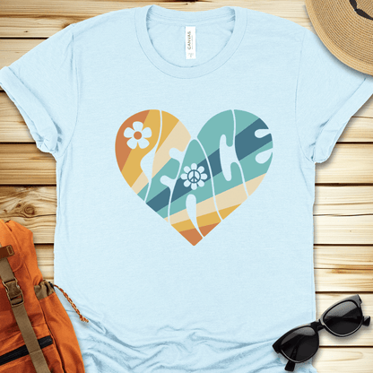 1938 Peace Heart Tshirt - Heather Ice Blue