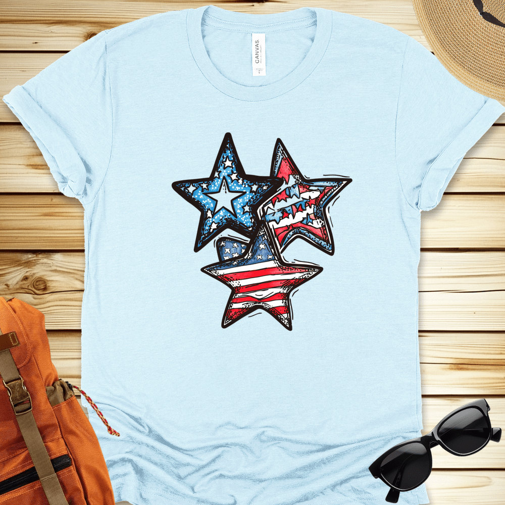 Patriotic Stars Tshirt - Heather Ice Blue