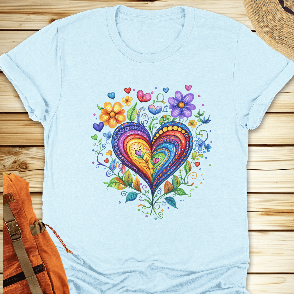1974 Folk Art Heart Tshirt - Heather Ice Blue