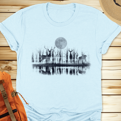 Deer At The Lake Tshirt - Heather Ice Blue