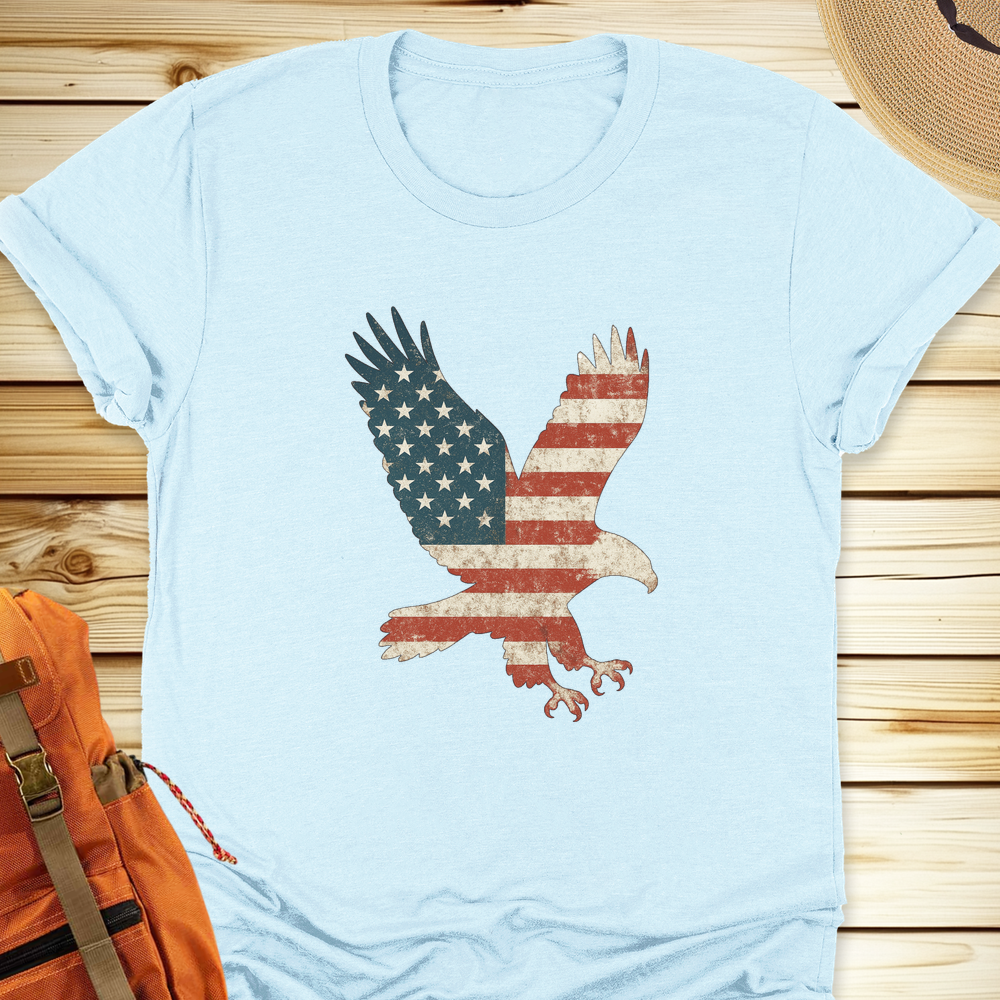 1999 American Flag Eagle Tshirt - Heather Ice Blue