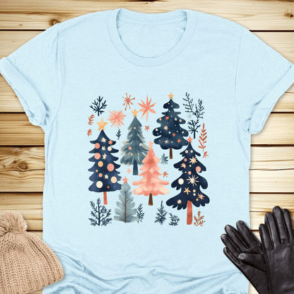 1686 Xmas Trees Tshirt - Heather Ice Blue