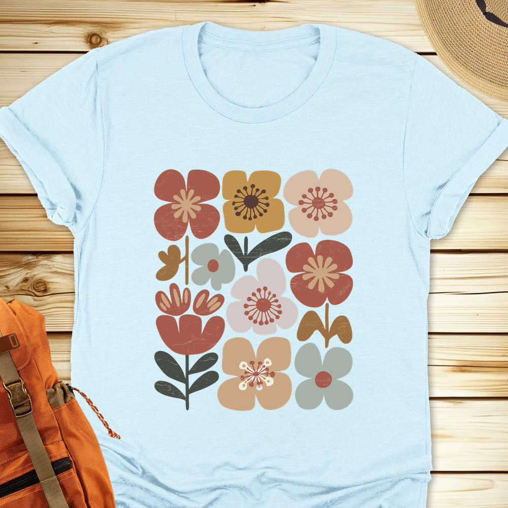 Boho Folk Bloom Tshirt - Heather Ice Blue