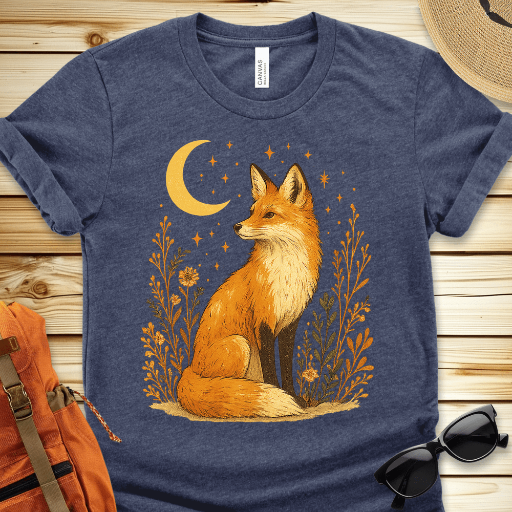 1925 Fox In The Moonlight Tshirt - Heather Navy