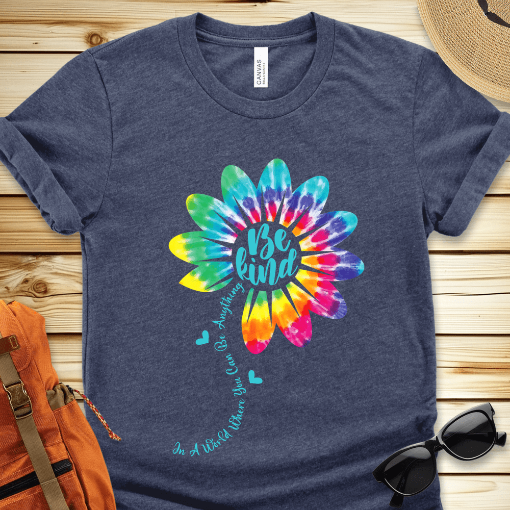 1941 Be Kind Tie Dyed Flower Tshirt - Heather Navy